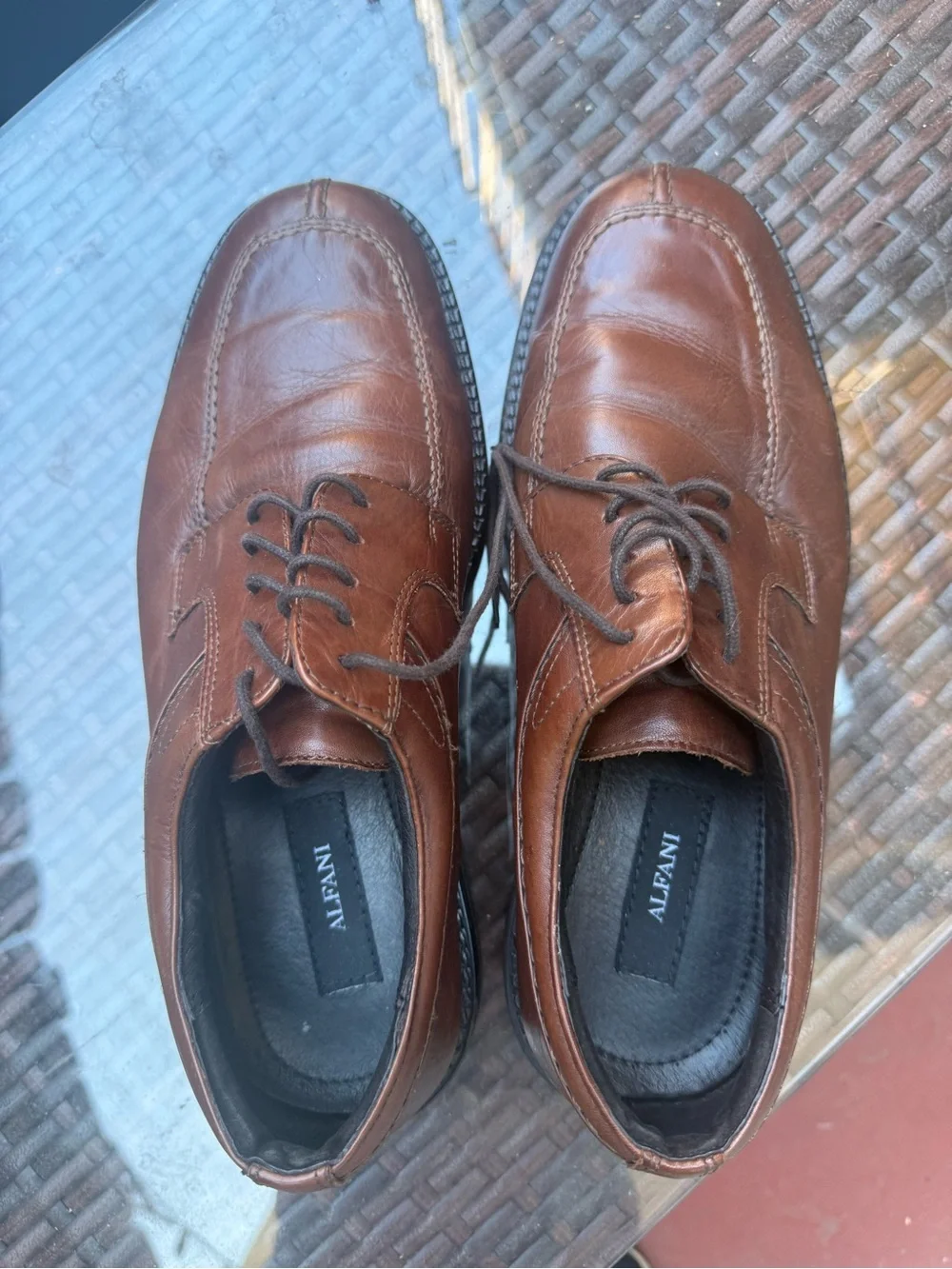 Alfani Brown Leather Lace-Up Oxfords